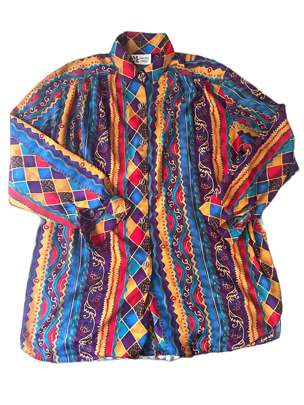Multicolor Geometric & Stripe Button-Down Shirt